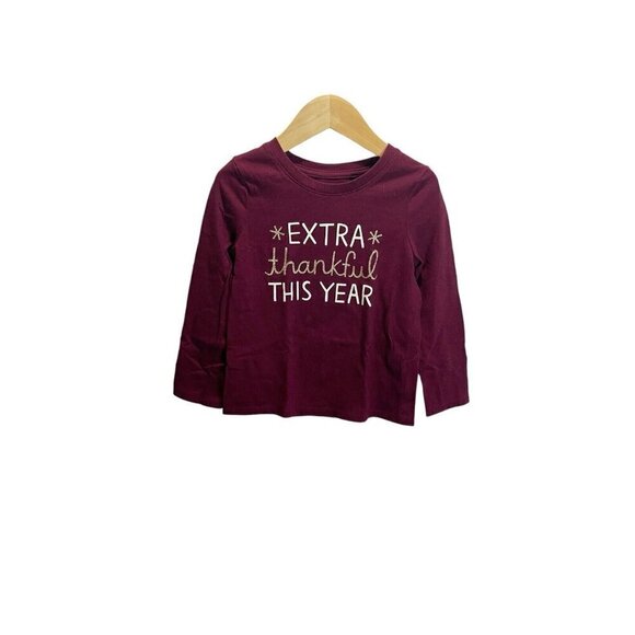 Cat & Jack  Girls Long Sleeve Maroon Extra Thankful This Year Shirt Size 4t - Picture 1 of 4